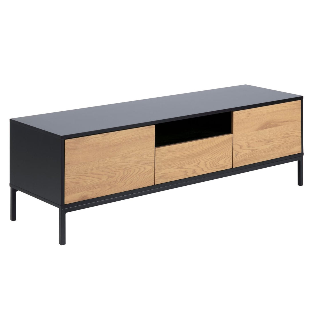 ACT NORDIC Seaford TV-bord natur papir vildeg og sort MDF/metal m. 2 låger og 1 skuffe