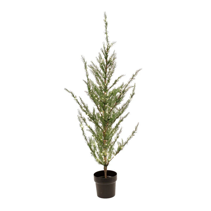 Kunstigt cedertræ i potte med LED lys 120 cm