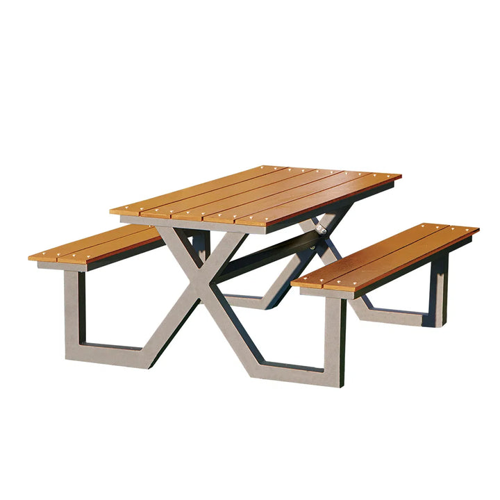 Bord-/bænkesæt X-model teak nonwood og antracitstel HORTUS