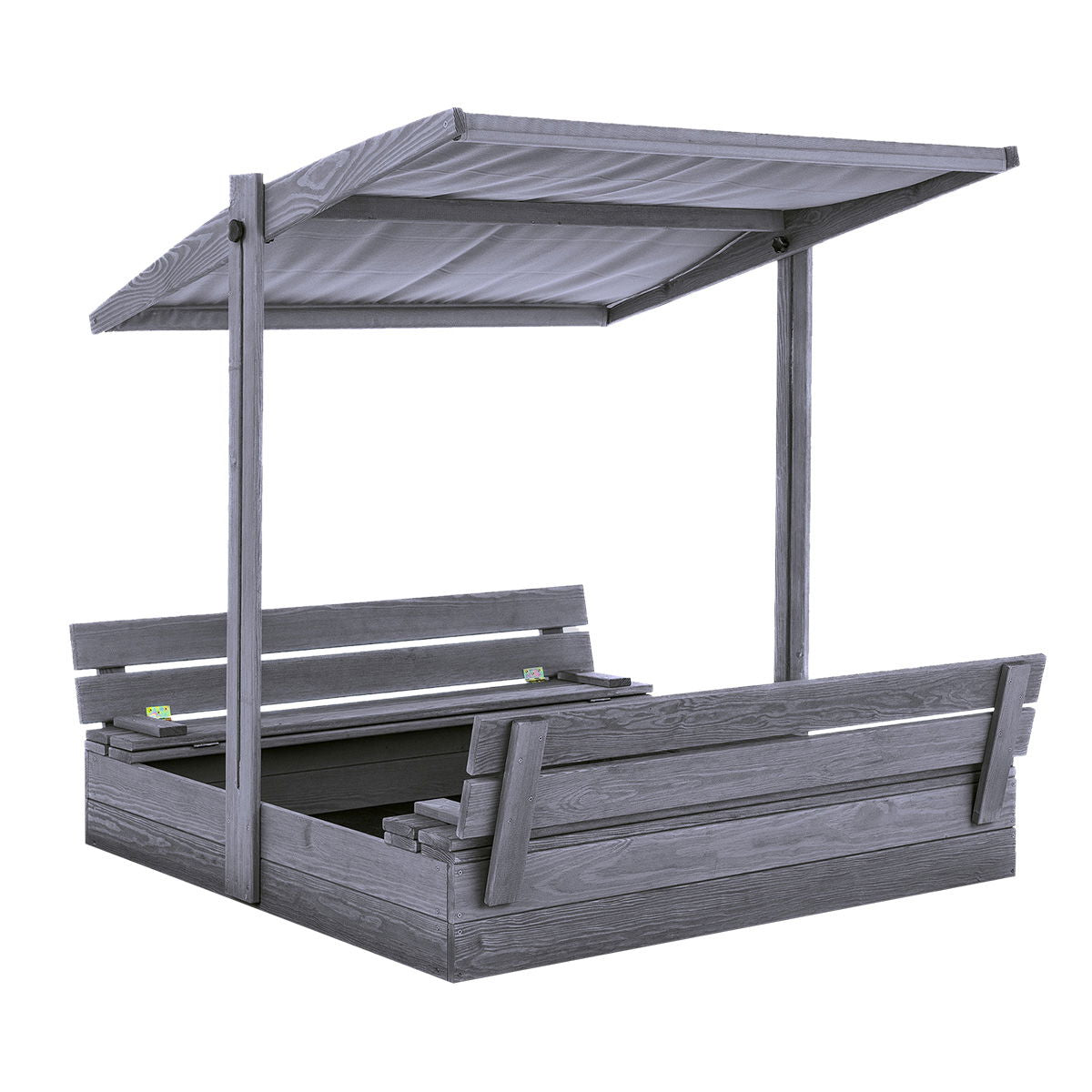 Produktbillede af Sandkasse 120 x 120 cm med justerbar tag grå grundmalet NORDIC PLAY på tilbud i høj kvalitet