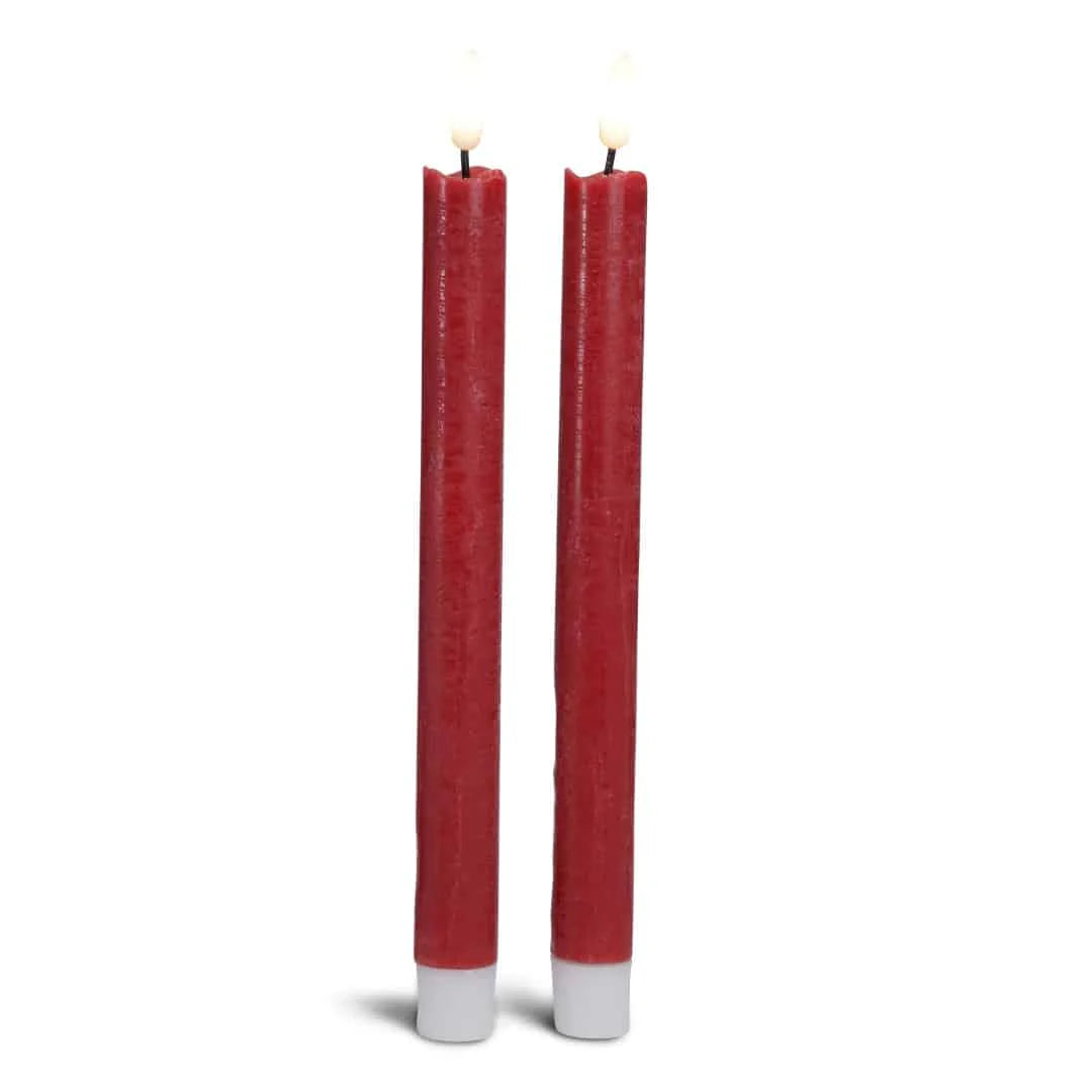 LED kronelys stearin 2 stk. 22,2 cm m/3D flamme (flere farver) Rød
