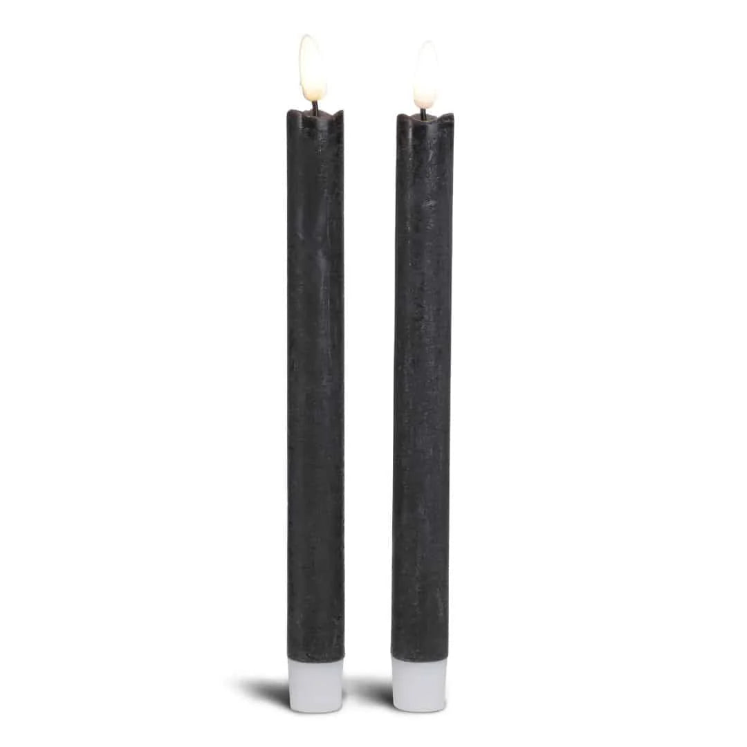 LED kronelys stearin 2 stk. 22,2 cm m/3D flamme (flere farver) Sort