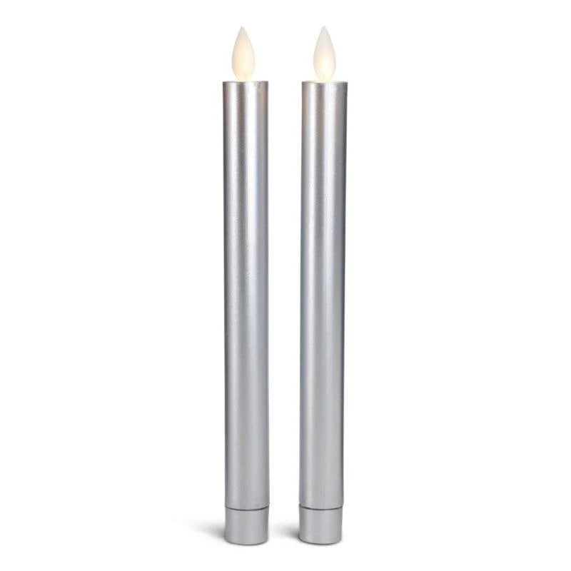 LED kronelys plastik 2 stk. 22,2 cm m/3D flamme (flere farver) Sølv