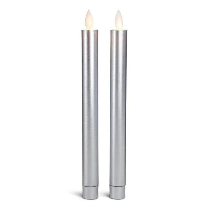 LED kronelys plastik 2 stk. 22,2 cm m/3D flamme (flere farver) Sølv
