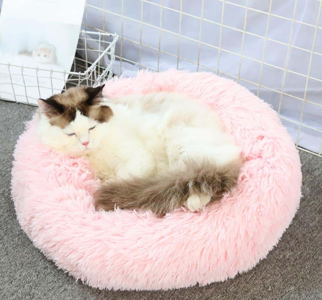 Blød og beroligende donut kattepude (sort beige grå koks eller pink) Sort / 40 cm