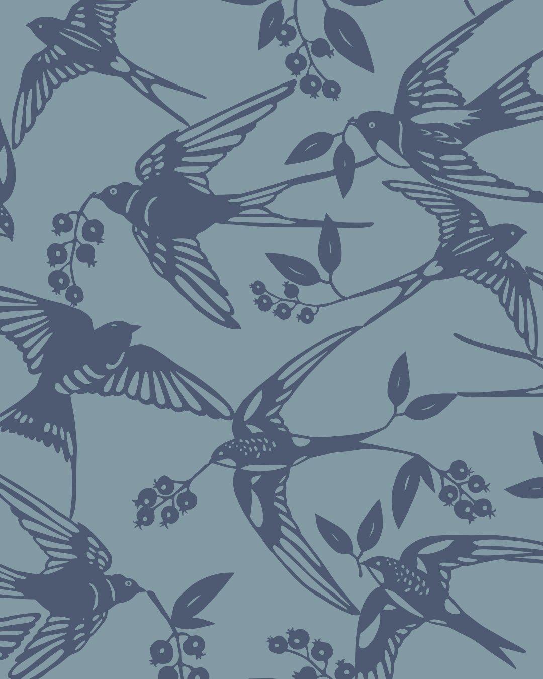 Produktbillede af Engholm Textiles Akryldug med antiskrid Bird Arona Blue Notes by Susanne Schjerning i premium kvalitet