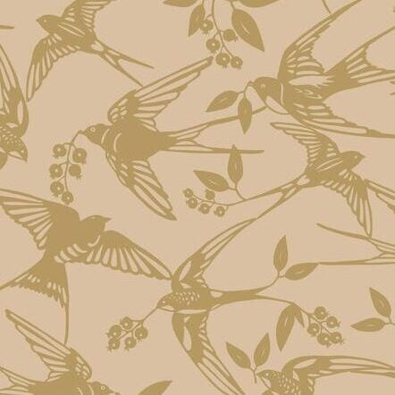 Produktbillede af Engholm Textiles Akryldug med antiskrid Bird Golden Notes by Susanne Schjerning i metermål i premium kvalitet
