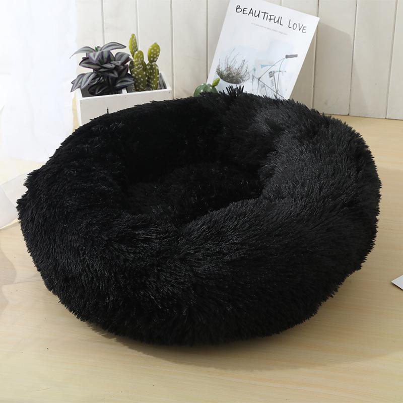 Blød og beroligende donut kattepude (sort beige grå koks eller pink) Sort / 60 cm