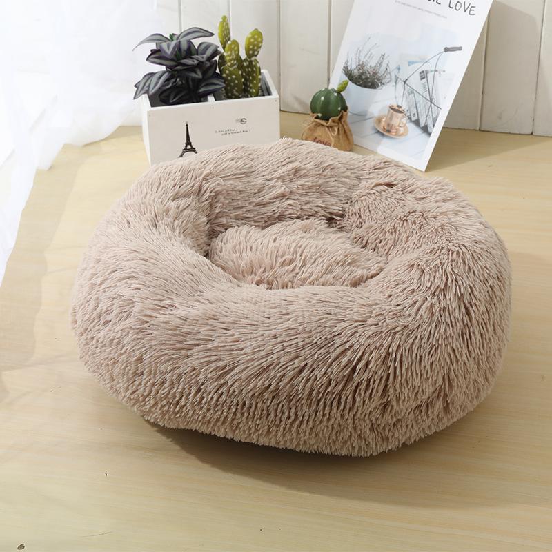Blød og beroligende donut kattepude (sort beige grå koks eller pink) Beige / 60 cm