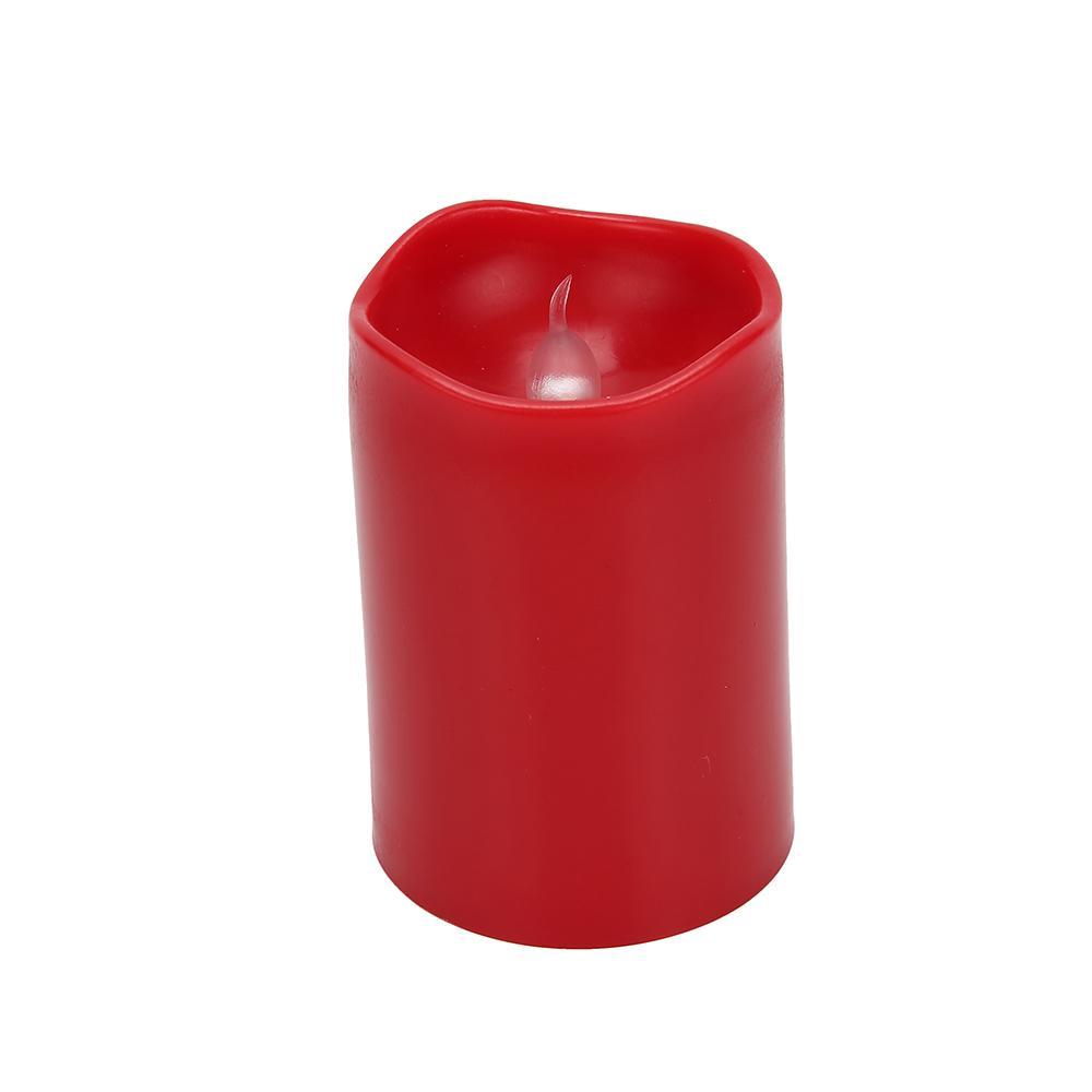 Produktbillede af Køb LED bloklys i plastik 6 stk. 7,4 cm m/3D flamme rød på tilbud