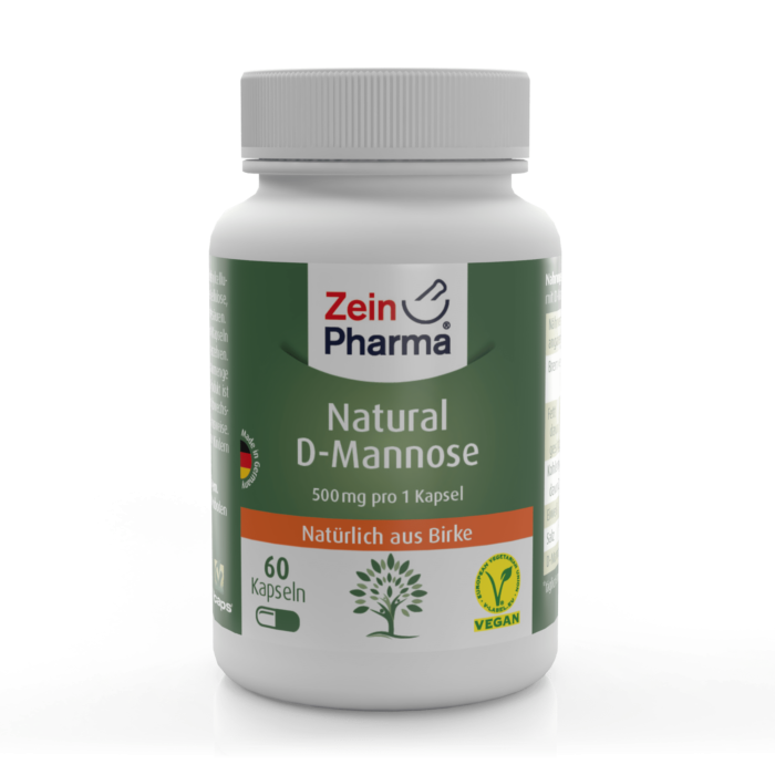 Detaljeret produktbillede af Zein Pharma Natural D-Mannose 500 mg 160 vegetabilske kapsler på tilbud