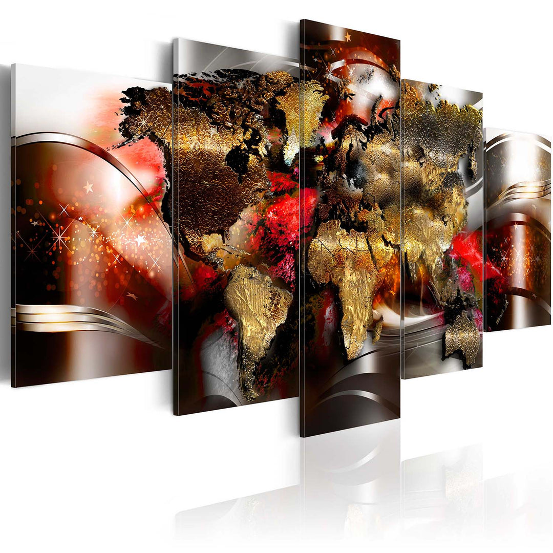 Artgeist Ruby Ribbon Abstrakt verdenskort trykt på lærred 5-delt 100x50 cm 100x50