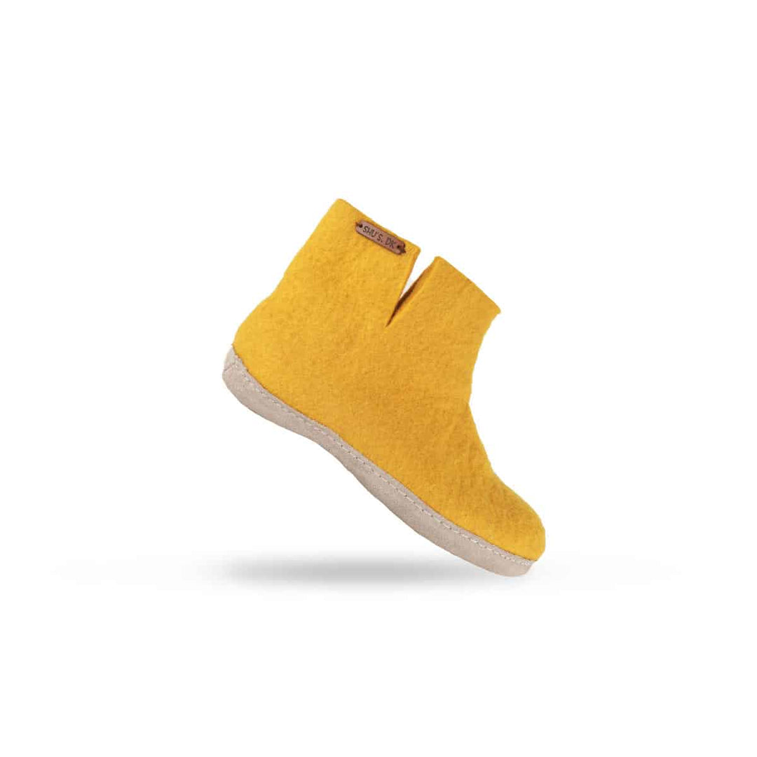 Uldstøvle (100% ren uld) m/sål i skind Dansk Design fra SHUS gul / 39