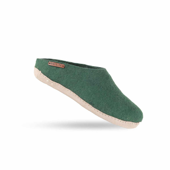 Uldtøffel (100% ren uld) m/sål i skind Dansk Design fra SHUS groen / 41