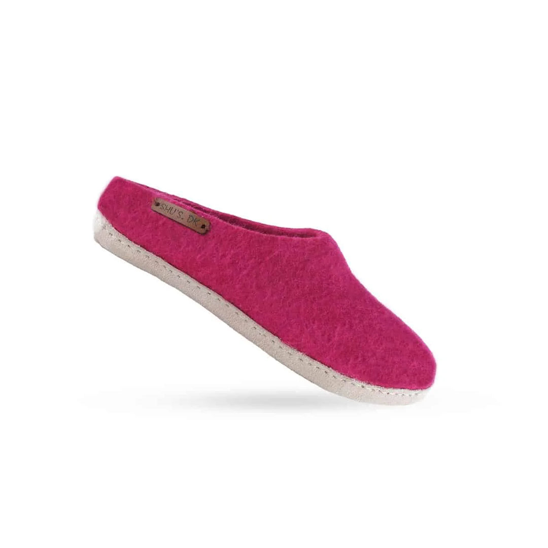 Uldtøffel (100% ren uld) m/sål i skind Dansk Design fra SHUS pink / 41