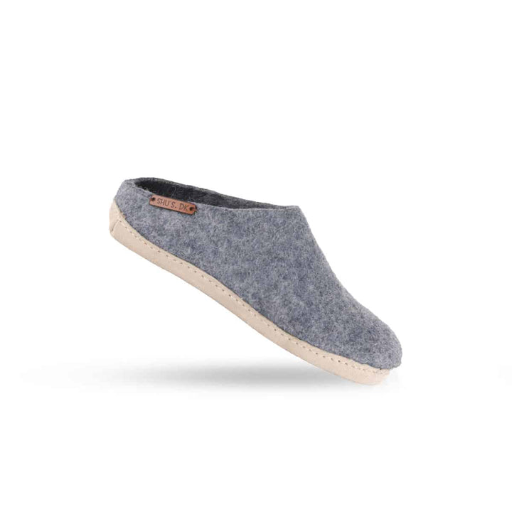 Uldtøffel (100% ren uld) m/sål i skind Dansk Design fra SHUS denim / 36