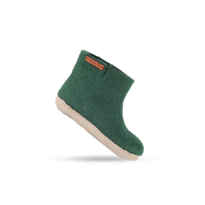 Uldstøvle Børn (100% ren uld) m/sål i skind Dansk Design fra SHUS groen / 34