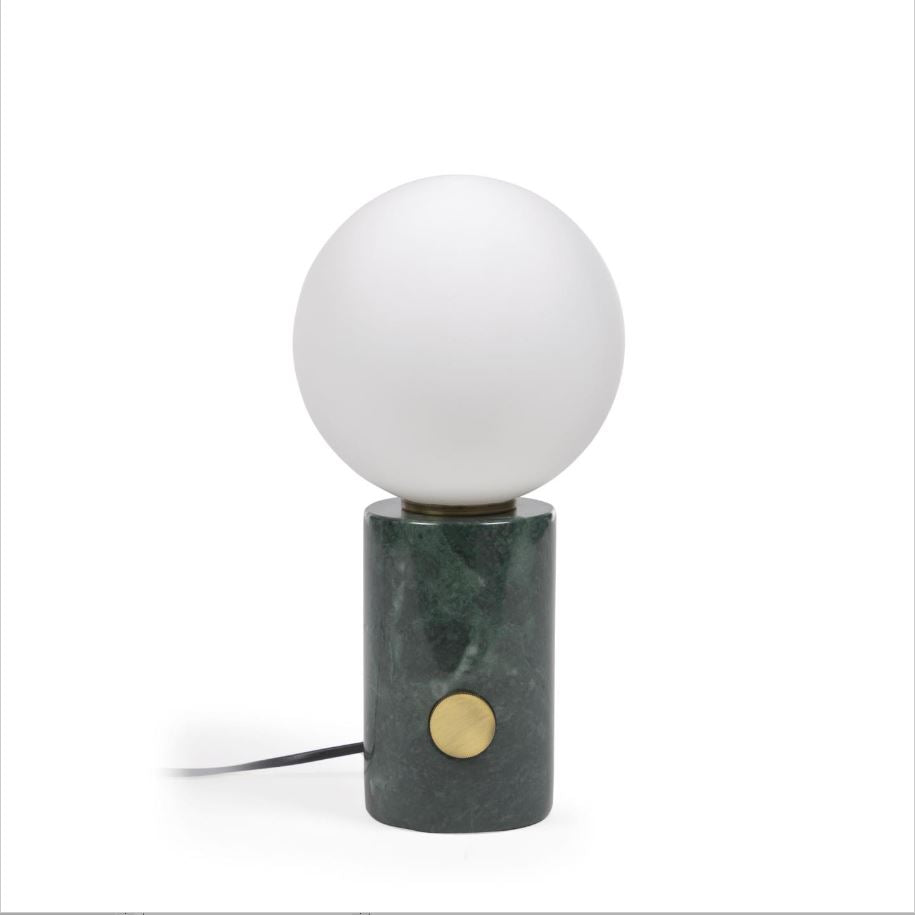 Produktbillede af KAVE HOME Lonela bordlampe rund matteret glas og grøn marmor Ø15 i premium kvalitet