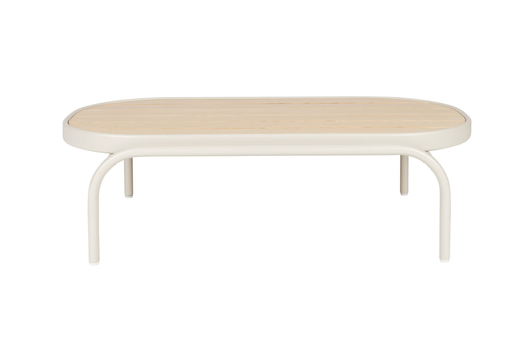 ZUIVER Vista udendørs sofabord oval natur træ og beige aluminium 110x63