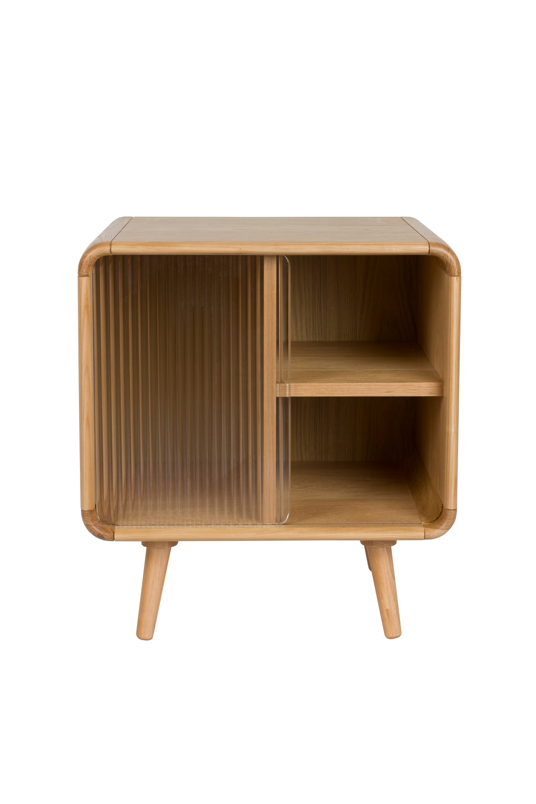 ZUIVER Rise sidebord m. 1 glasskydelåge og 1 hylde natur egefiner og gummitræ 40x50