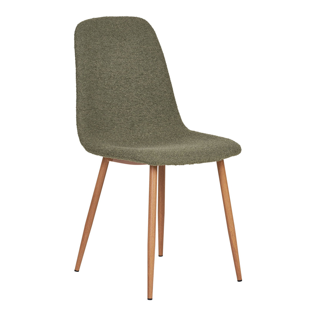 Produktbillede af HOUSE NORDIC Stockholm spisebordsstol mørkegrøn bouclé stof og stål med trælook i premium kvalitet