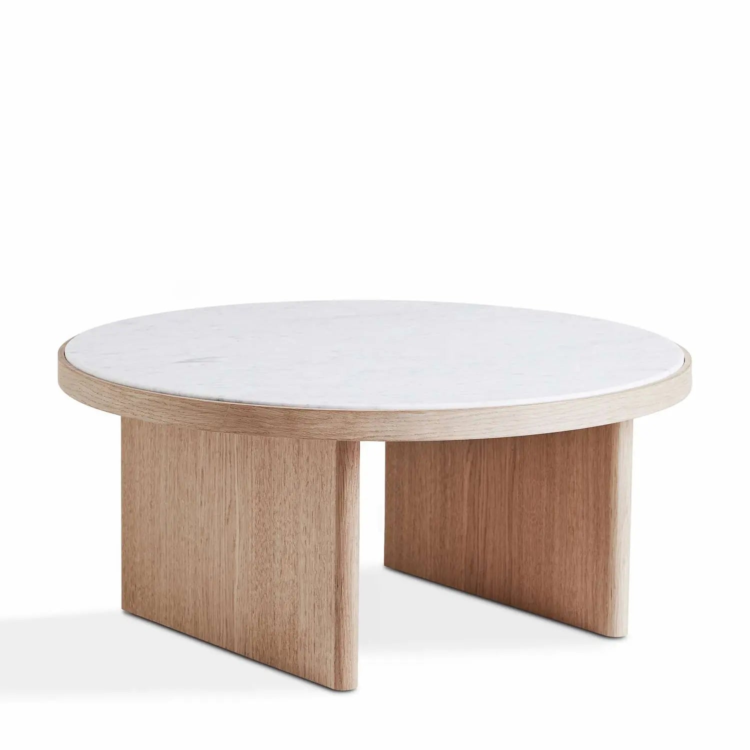 Produktbillede af ANZA COFFEE TABLE WHITE CARRACA MARBLE/NATURAL OAK Ø65 i premium kvalitet