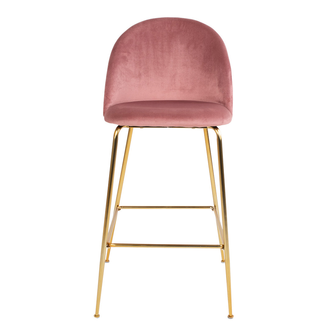 HOUSE NORDIC Lausanne barstol m. ryglæn og fodstøtte rosa velour og messing stål