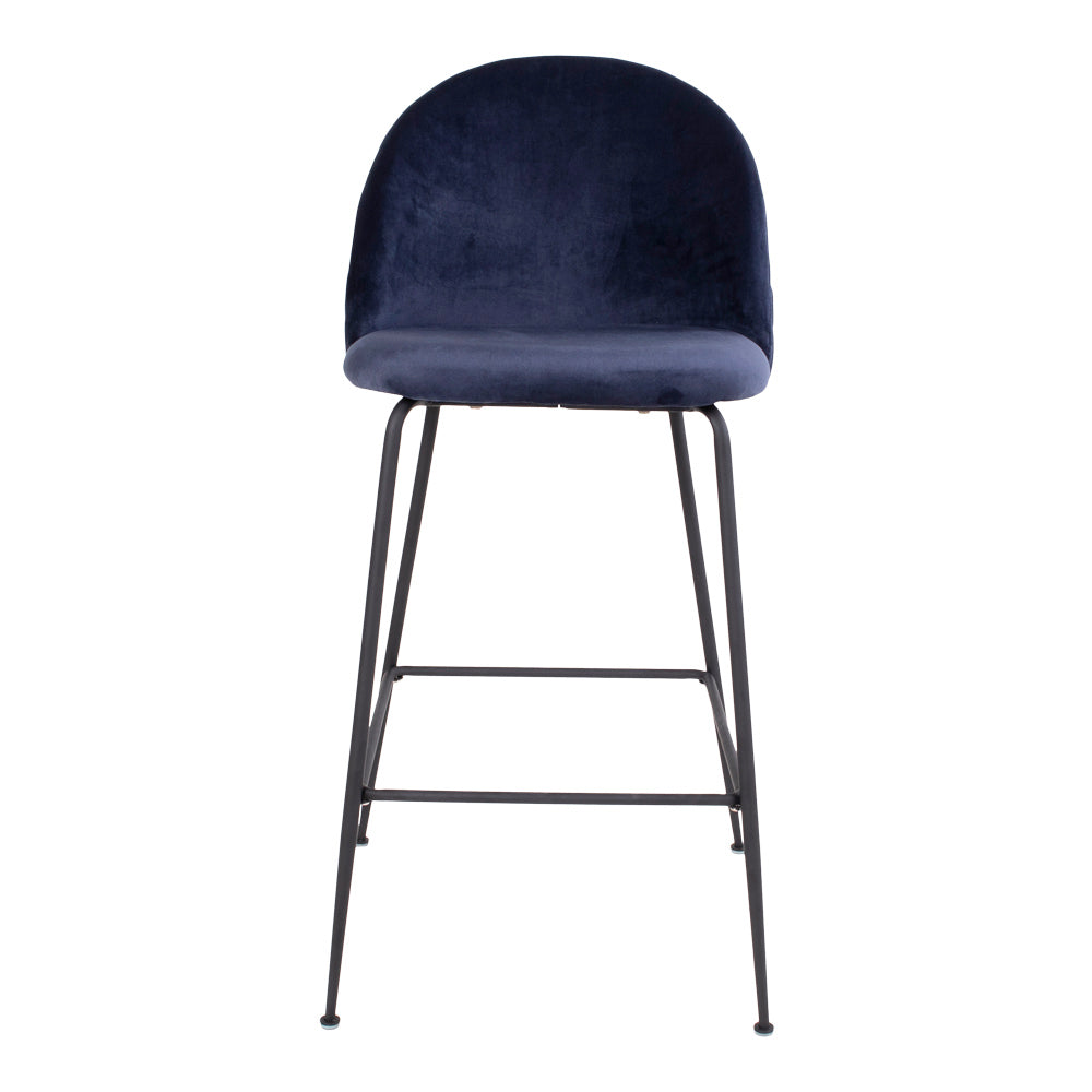 Produktbillede af House Nordic Lausanne Bar Stol blå velour med sorte ben 108 i premium kvalitet