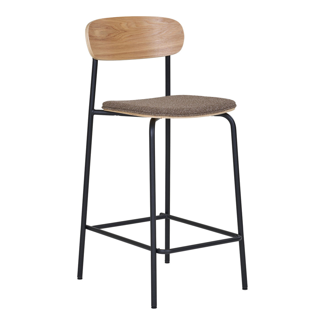 HOUSE NORDIC Estepona counterstol m. ryglæn fodstøtte brun polyester natur asketræ sort stål