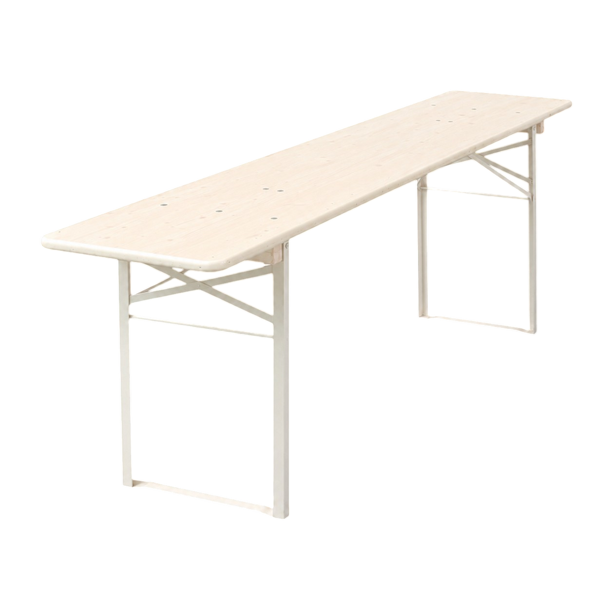 Hvidt Brau bord 220x50 cm i massivt grantræ med sammenklappeligt understel