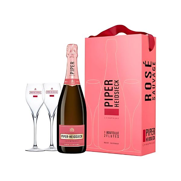 Se Piper ⇒ heidsieck Rosé Champagne Brut Gaveæske m. 2 Glas 0,75 Ltr ⇒ Udsalg og Tilbud Nu