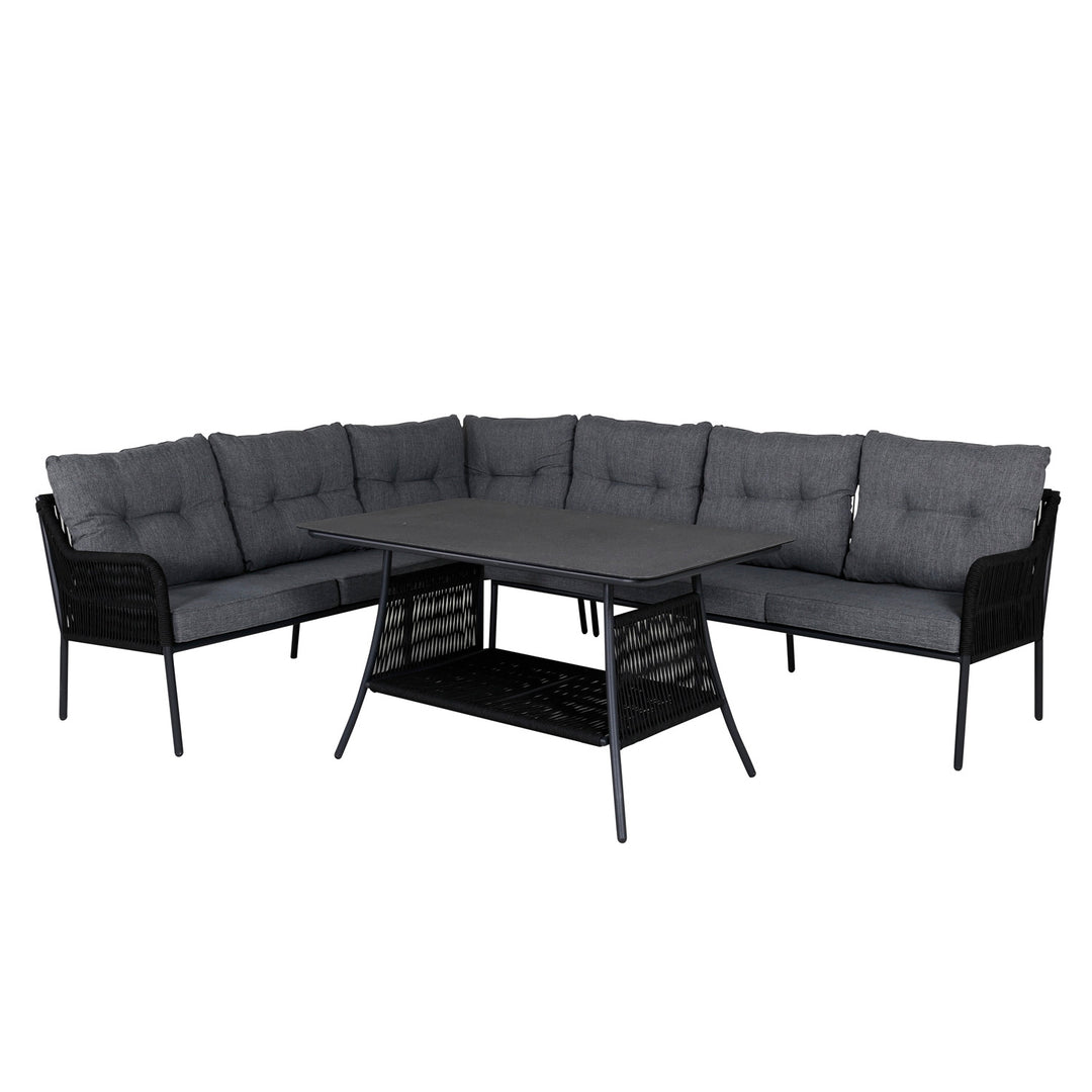 Produktbillede af VENTURE DESIGN Berlin hjørnesofa sæt grå hynder og sort glas reb og stål i premium kvalitet