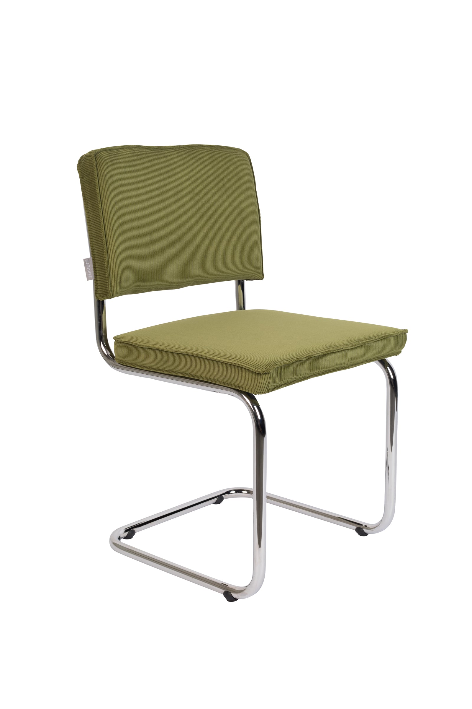 Produktbillede af ZUIVER Ridge Rib spisebordsstol grøn fløjl polyester og sølv krom i premium kvalitet