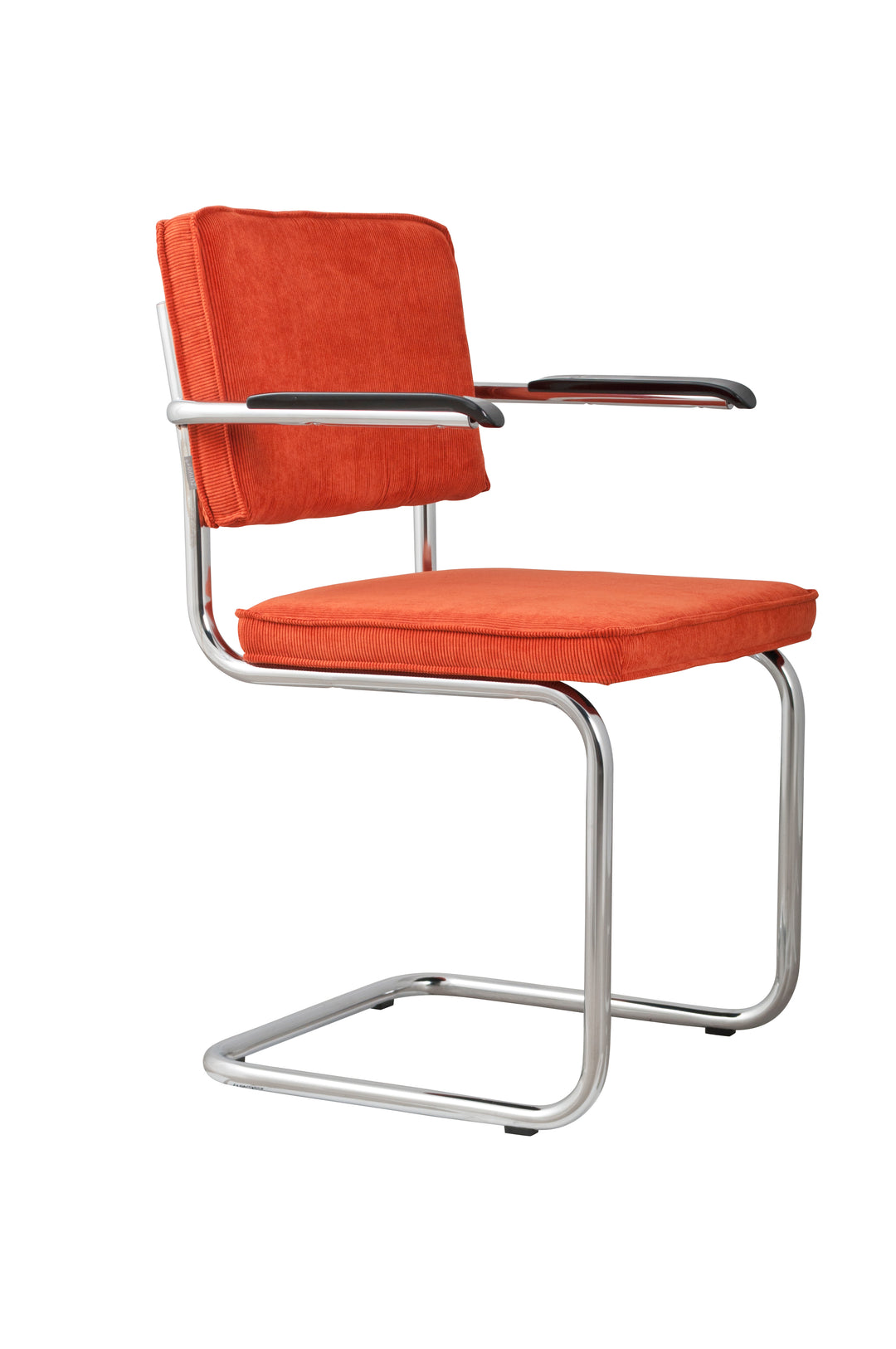 ZUIVER Ridge Rib lænestol m. armlæn orange fløjl polyester og sølv krom