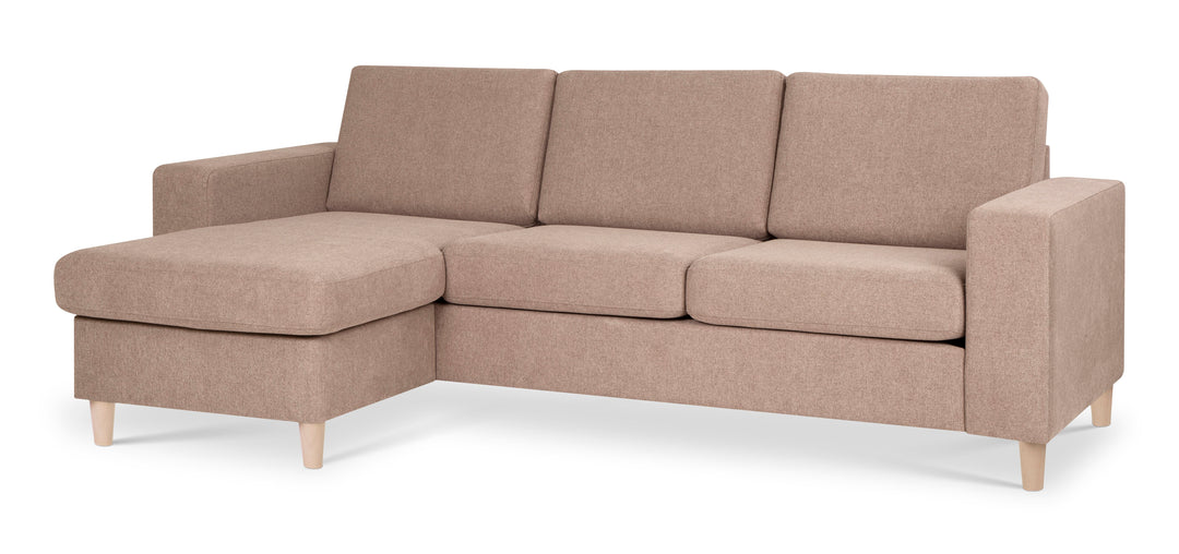 Pan set 1 3D sofa med chaiselong antelope beige polyester stof og natur træ