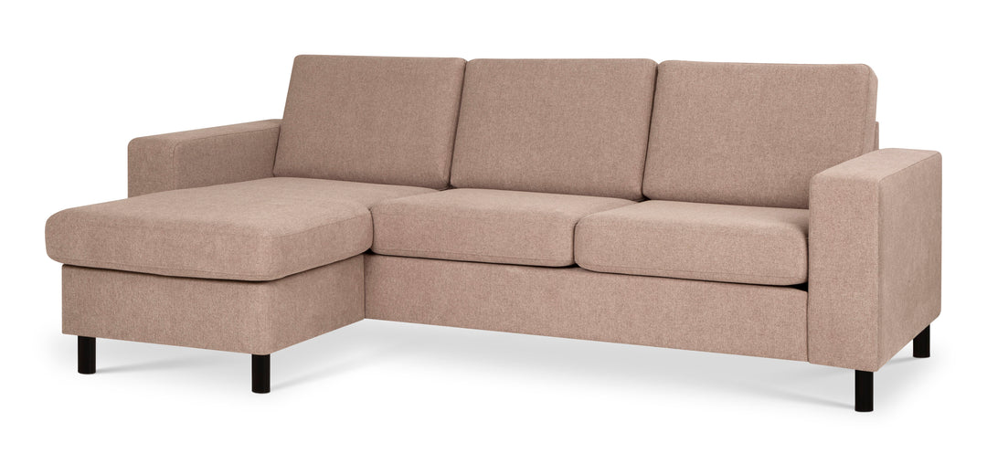 Produktbillede af Pan set 1 3D sofa med chaiselong antelope beige polyester stof og sort træ i premium kvalitet