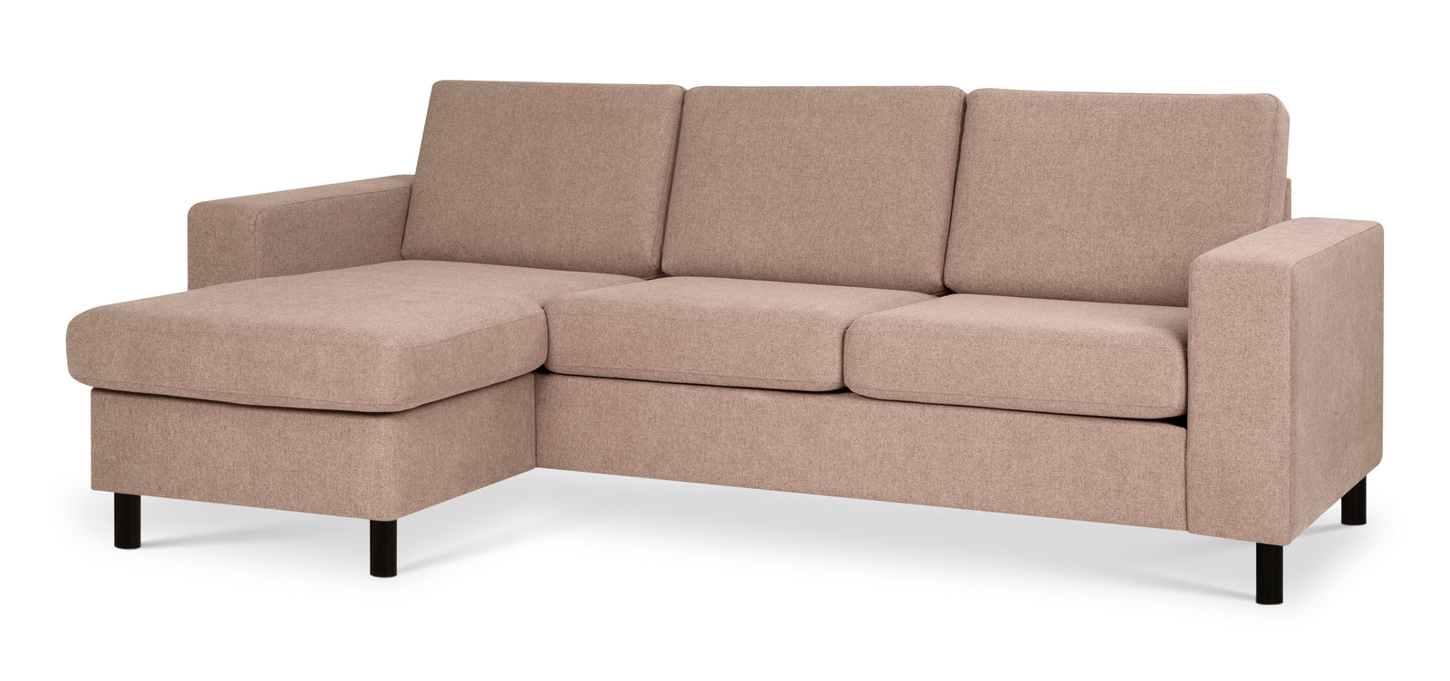 Produktbillede af Pan set 1 3D sofa med chaiselong antelope beige polyester stof og sort træ i premium kvalitet