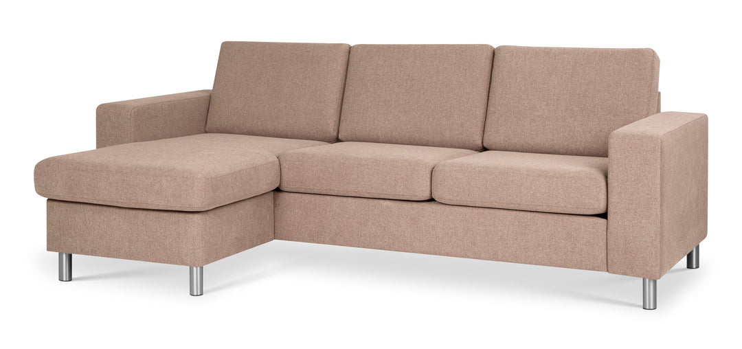 Pan set 1 3D sofa med chaiselong antelope beige polyester stof og børstet aluminium