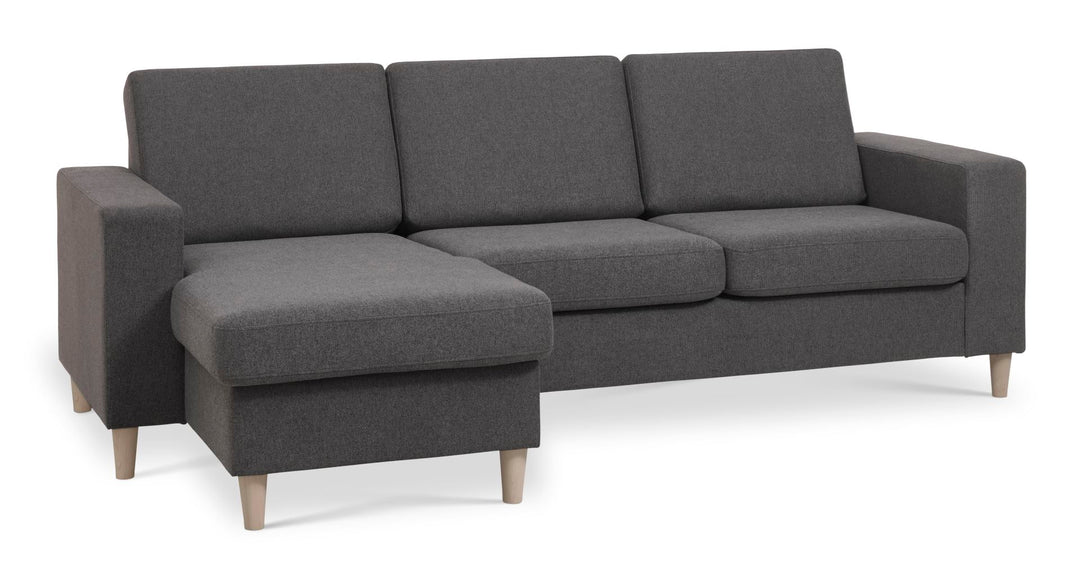 Pan set 1 3D sofa med chaiselong antracitgrå polyester stof og natur træ