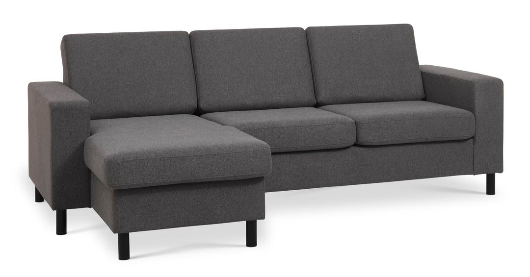 Pan set 1 3D sofa med chaiselong antracitgrå polyester stof og sort træ