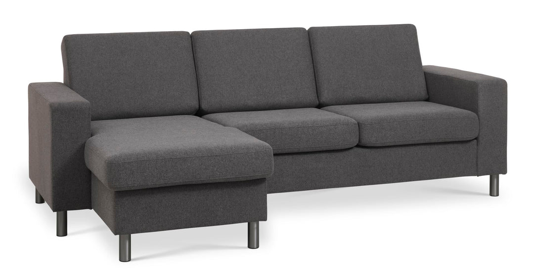 Pan set 1 3D sofa med chaiselong antracitgrå polyester stof og børstet aluminium