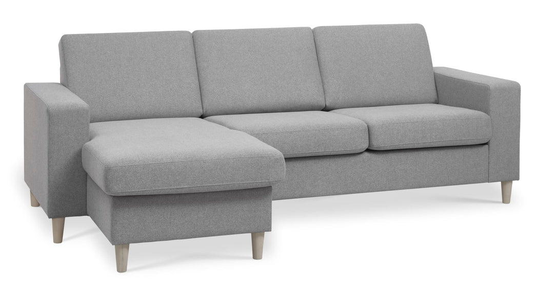 Pan set 1 3D sofa med chaiselong grå polyester stof og natur træ