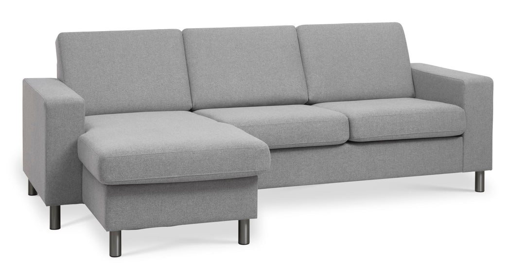 Pan set 1 3D sofa med chaiselong grå polyester stof og børstet aluminium