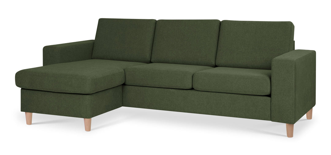 Pan set 1 3D sofa med chaiselong vinter mosgrøn polyester stof og natur træ