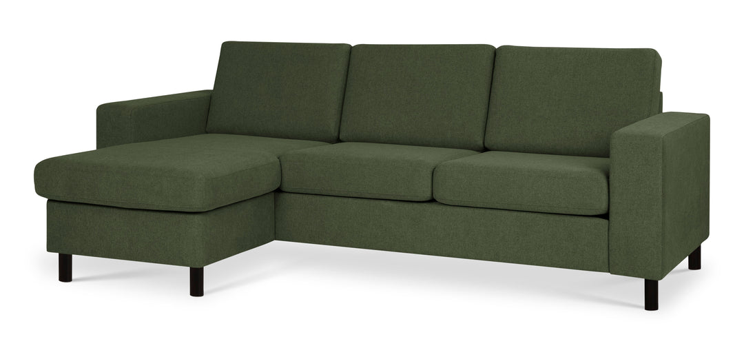 Pan set 1 3D sofa med chaiselong vinter mosgrøn polyester stof og sort træ