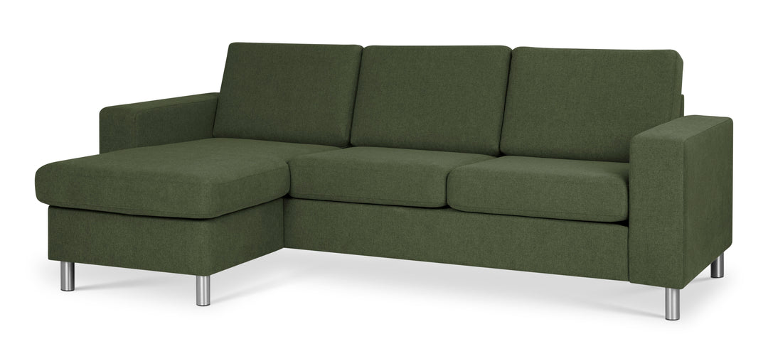 Pan set 1 3D sofa med chaiselong vinter mosgrøn polyester stof og børstet aluminium