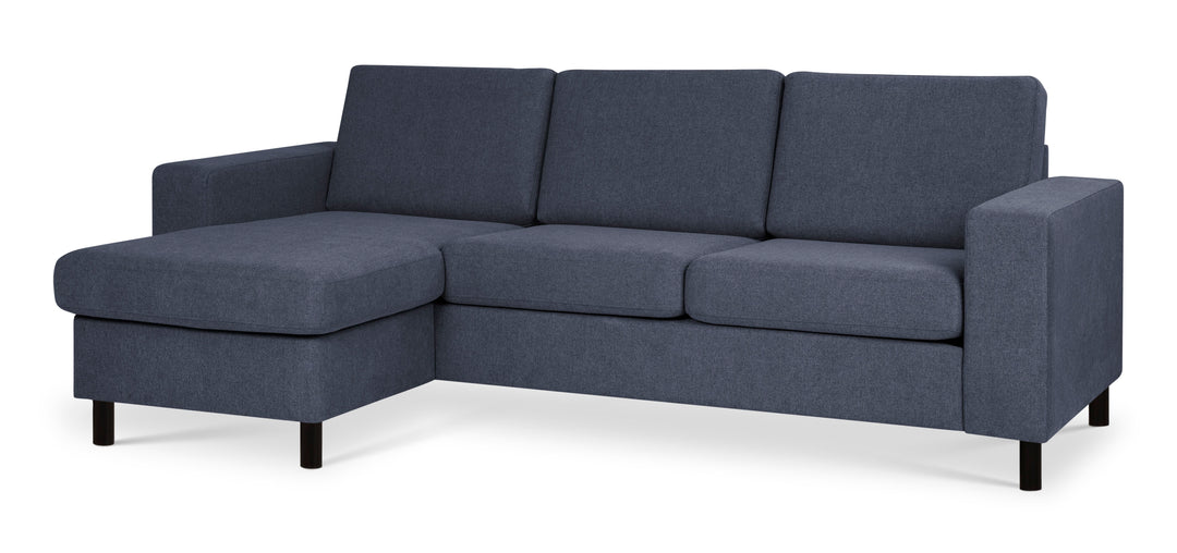 Pan set 1 3D sofa med chaiselong blå polyester stof og sort træ