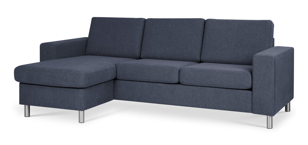 Pan set 1 3D sofa med chaiselong blå polyester stof og børstet aluminium