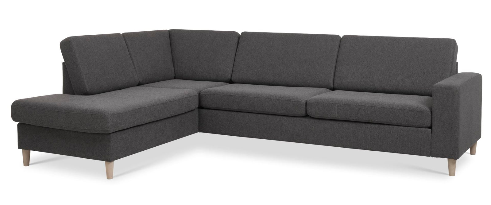 Produktbillede af Pan set 2 OE left sofa med chaiselong antracitgrå polyester stof og natur træ i premium kvalitet