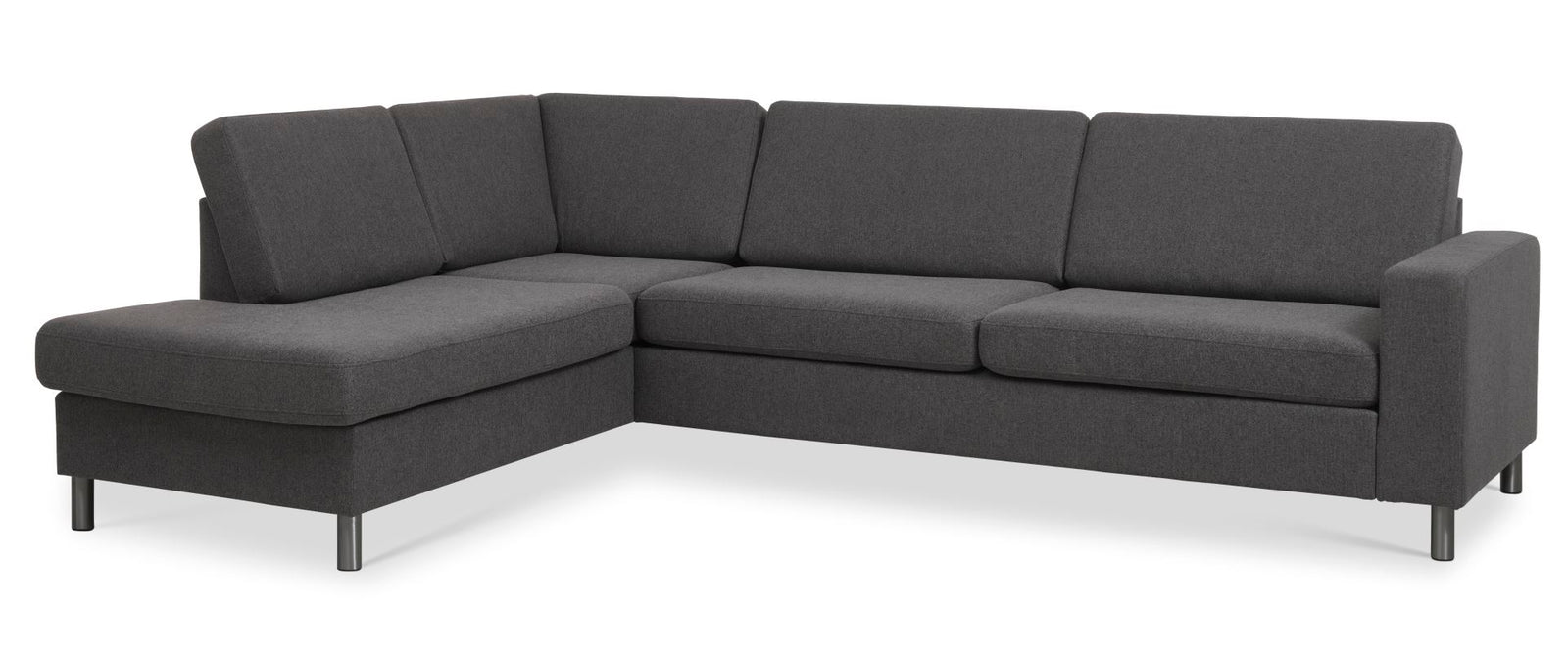 Produktbillede af Pan set 2 OE left sofa med chaiselong antracitgrå polyester stof og børstet aluminium i premium kvalitet